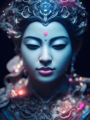 Buddha portrait, god statue. Fashionable background for design projects. Illustrations created using artificial intelligence. Illustrations and Clip Art AI generated.