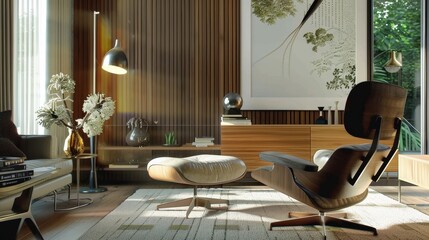 Stylish home interior design featuring mid-century modern decor