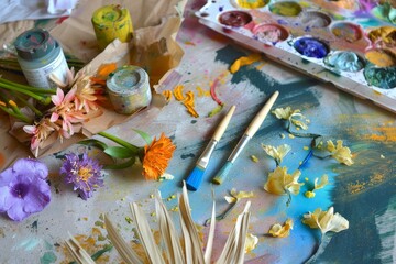 Fototapeta premium Crafting session with eco-friendly art supplies