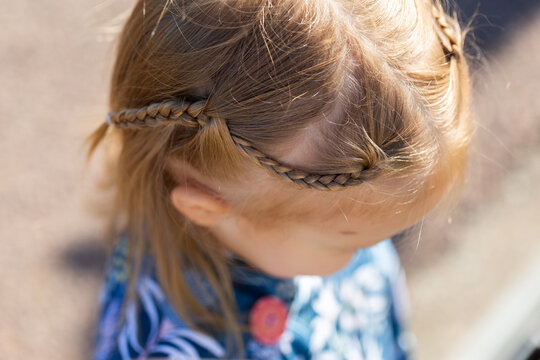 Braids in little girls hair close up