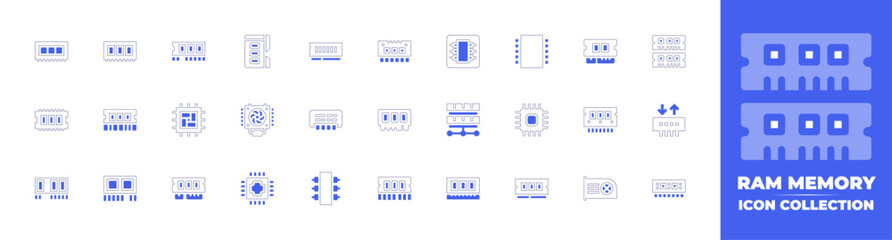 Ram memory icon collection. Duotone style line stroke and bold. Vector illustration. Containing ram, ram memory, memory, chip, processor, cpu, virtual reality, cooler.