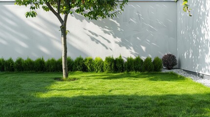 Serene Outdoor Space with Single Tree and Lush Grass AI Generated.