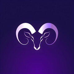 A logo illustration of a ram's horn on purple background. Created with generative AI.