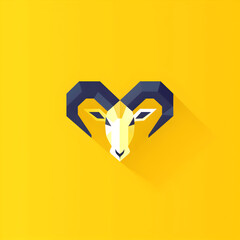 A geometric logo illustration of a ram on yellow background. Created with generative AI.