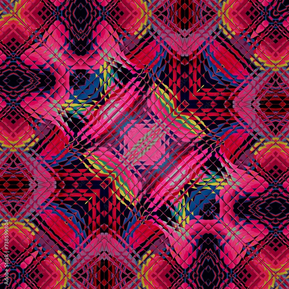 Aufkleber wrapping paper with geometric mosaic pattern in vivid magenta and bright pink colours on a square fo