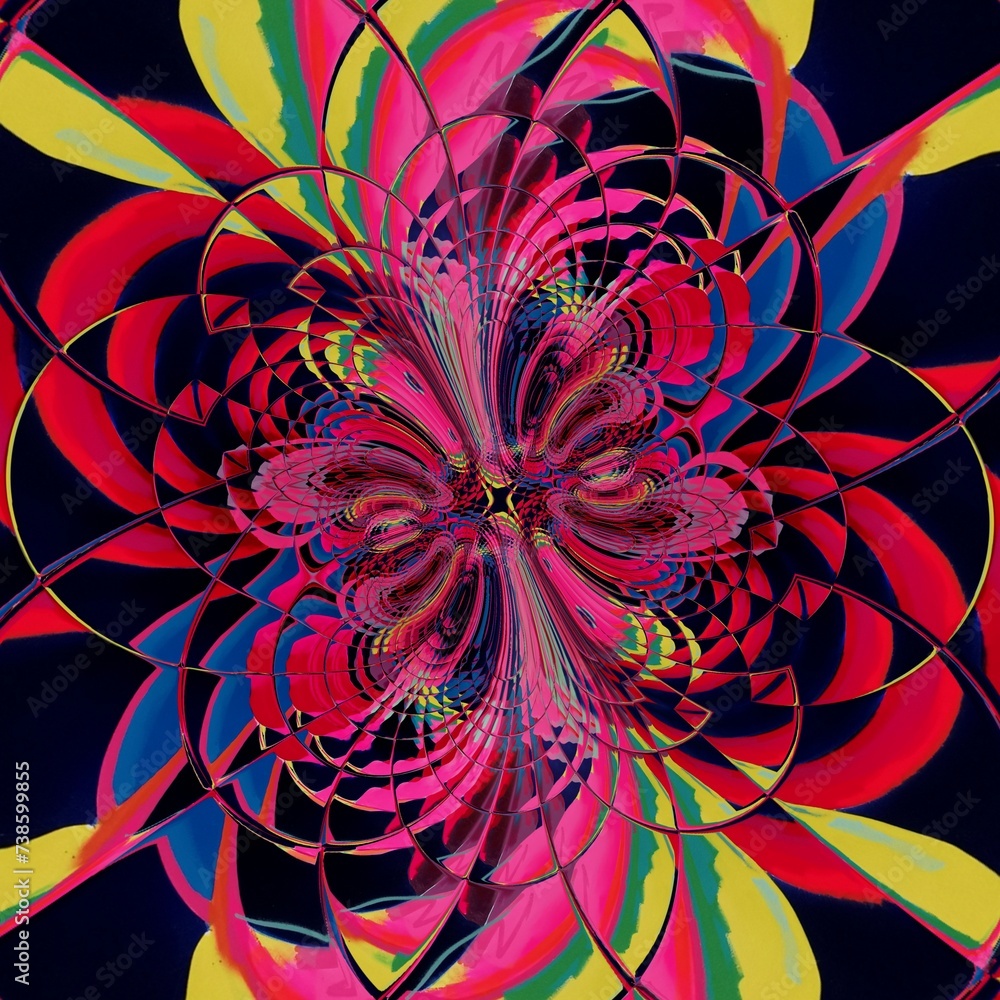 Poster wrapping paper pattern with repeating vivid magenta and bright pink cyclone symmetric style design