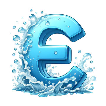 E cartoon illustration PNG in water style