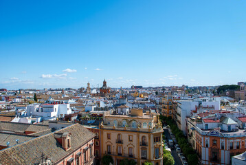 from the bell tower of the Gothic Cathedral of Santa Maria of Seville the view of the splendid city