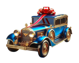 Vintage luxury car with ribbon isolated on  transparent background, ready for object and retouch design. Generative AI