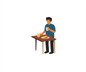 man breakfast cartoon flat design