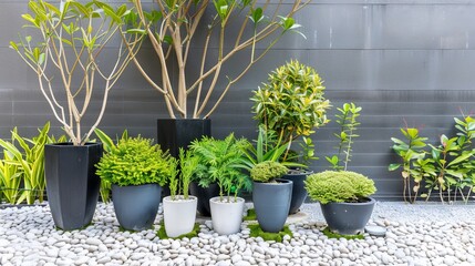 Minimalist Garden with Neatly Arranged Potted Plants AI Generated.