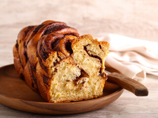 Chocolate babka bread, sliced