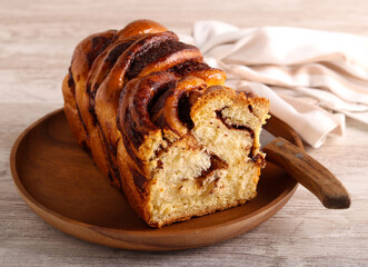 Chocolate babka bread, sliced