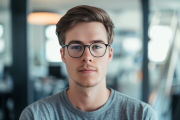 young IT professional wearing glasses and tshirt portrait