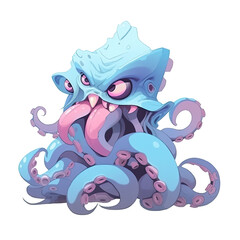 A soft blue octopus with three eyes