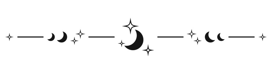 Sparkle crescent moon divider border decoration flat illustration vector © siska_artjournal
