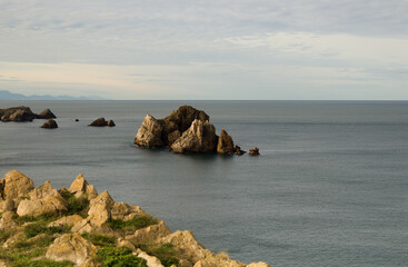 Coastal part of Cantabria in the north of Spain, eroded Costa Quebrada, ie the Broken Coast
