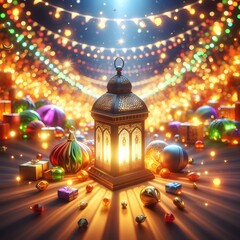 Fototapeta na wymiar 3d islamic lantern Islamic new year Ramadan Kareem wallpaper