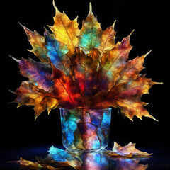 Bouquet of autumn leaves on a black background.