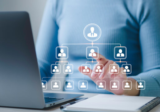 Business process and workflow automation with business hierarchical structure flowcharts. Business management organization in the company A relationship of command or subordination between members.