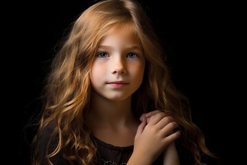 Portrait of a beautiful little girl. Isolated on black background.