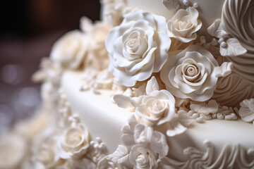 Cream colored flower sugar icing on wedding cake