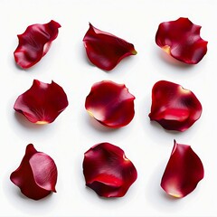 Scattered Red Rose Petals on White Background. Generative ai