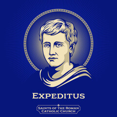 Saints of the Catholic Church. Expeditus (died 303) also known as Expedite, was said to have been a Roman centurion in Armenia who was martyred around April 303 in what is now Turkey, for converting - obrazy, fototapety, plakaty