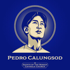 Saints of the Catholic Church. Pedro Calungsod (1650-1672) was a Catholic Filipino-Visayan migrant, sacristan and missionary catechist who, along with the Spanish Jesuit missionary Diego Luis de San - obrazy, fototapety, plakaty