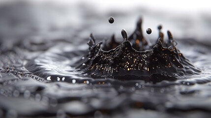 Crown Water Splash in crude oil Black Liquid Close-up - obrazy, fototapety, plakaty