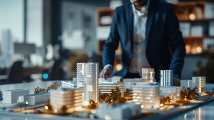 Businessman Standing in Front of City Model