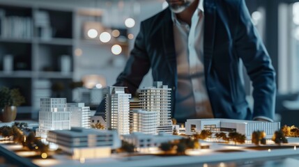 Businessman Standing in Front of City Model