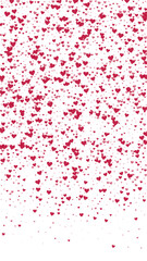 Red hearts scattered on white background.