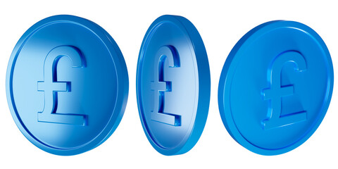 3d blue Pound coin money set isolated