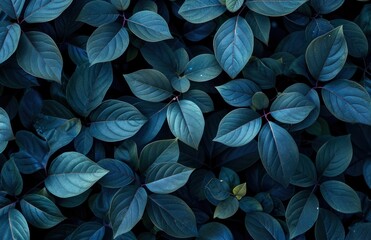 black and blue leaves on a black background, in the style of light maroon and dark emerald