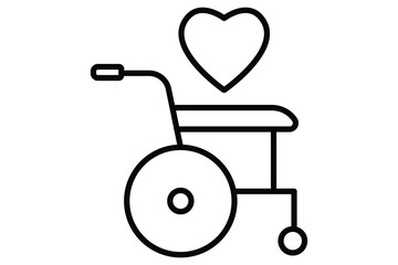 handicap solidarity icon. wheelchair icon with heart. icon related to disability. line icon style. element illustration