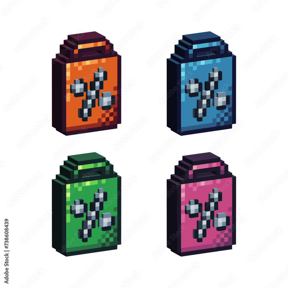 Aufkleber isometric pixel art 3d of discount bag icon for items asset.discount bag icon on pixel bits style.8-