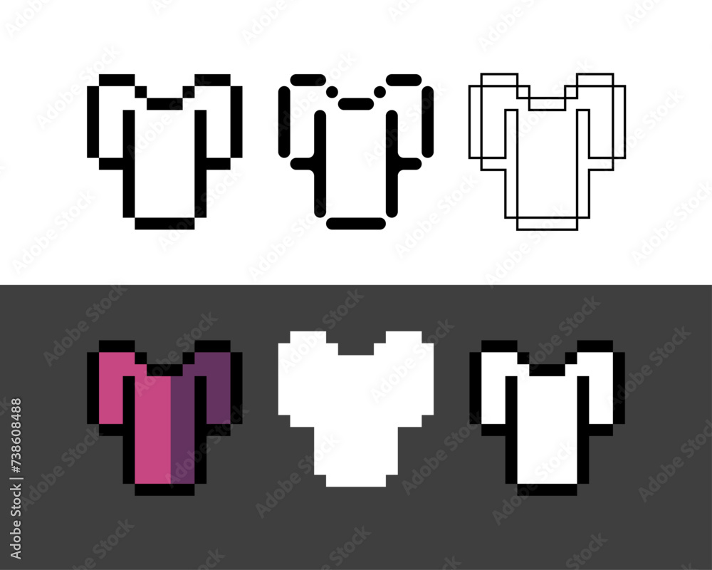 Poster pixel art outline sets icon of armor in variation color. armor icon on pixelated style. 8bits perfec