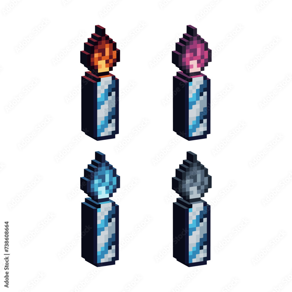 Poster isometric pixel art 3d of candle icon for items asset.cake candle icon on pixel bits style.8-bits pe