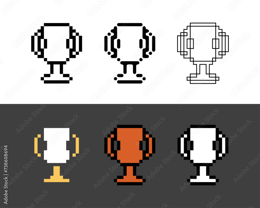 Poster pixel art outline sets icon of cup in variation color. 1st cup icon on pixelated style. 8bits perfec