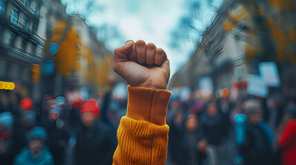 Fist protest hand activist people social fight crowd civil women march strike rebellion black. Hand fist protest rally movement young youth power racism raised racial group mob revolution change unity - obrazy, fototapety, plakaty