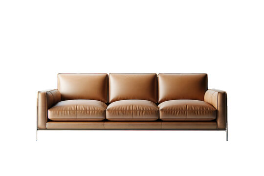 Sleek Tan Leather Modern Sofa
