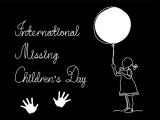 International Missing Childrens Day. Abstract girl with a ballooncontinuous single line art drawing sketch