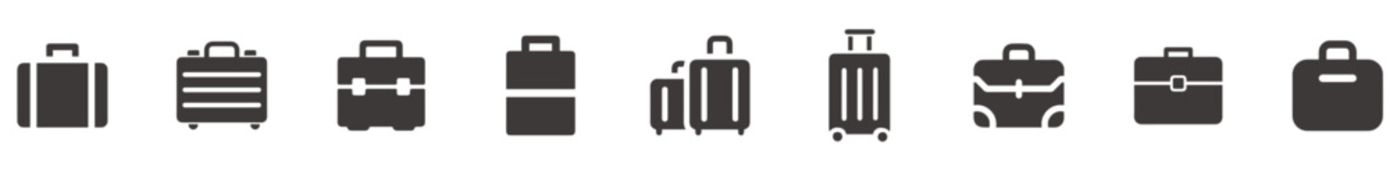Set of suitcase and luggage bags. Vector icons of suitcases.