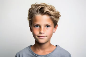 Foto op Plexiglas Portrait of a cute little boy with blond hair. Studio shot. © Loli