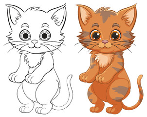 Vector illustration of a colored and outlined kitten