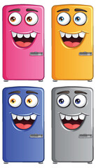 Four cheerful refrigerators with vibrant personalities