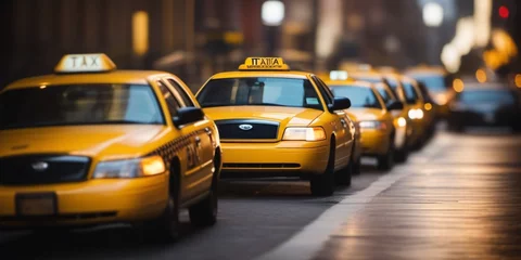 Photo sur Plexiglas TAXI de new york yellow taxi cab against urban view