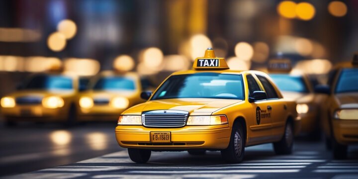 yellow taxi cab against urban view