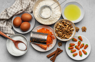 Ingredients for baking carrot cake